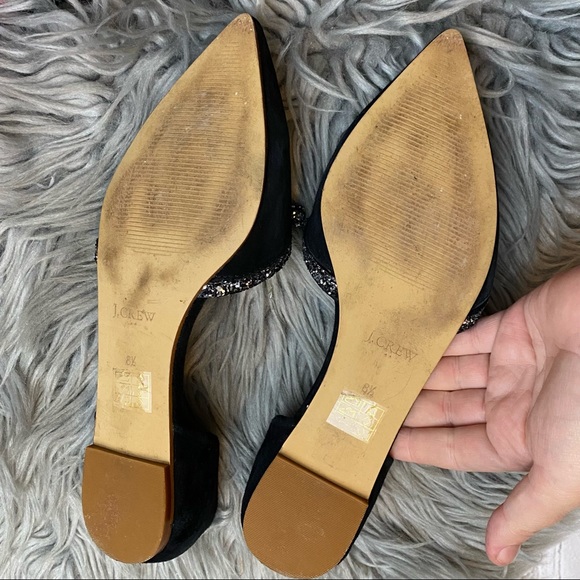 J.Crew Suede d'Orsay black  flats with glitter bow - Picture 8 of 12